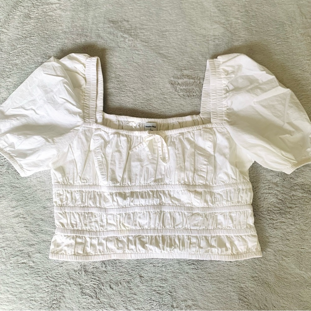 Sunday Best Aritzia Martine Blouse White Sz Med Croquet Girl Soft Girl Cropped
